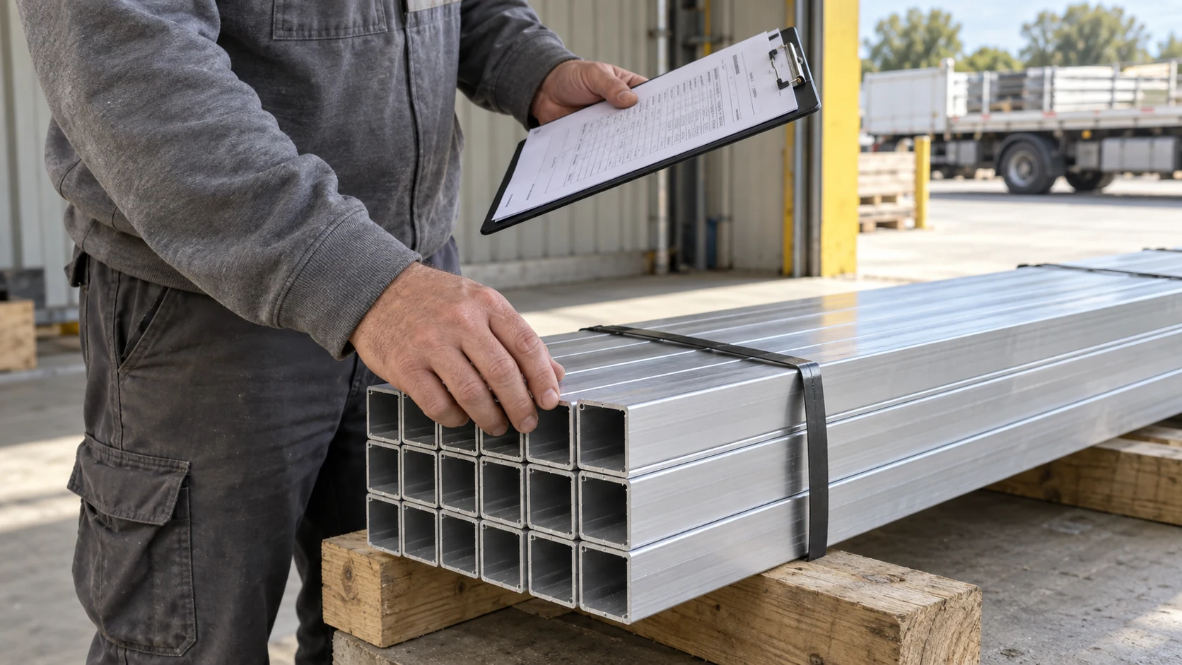 Incoming aluminium stock checked against a delivery note, illustrating the records behind reconciliation