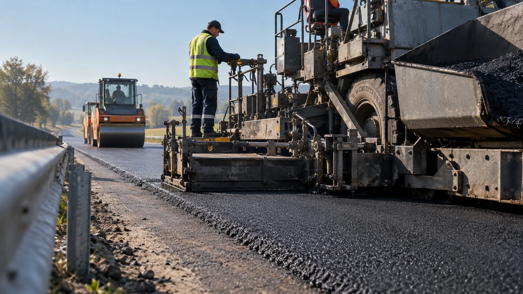 Road resurfacing illustrating the public-procurement work behind contractor guarantees