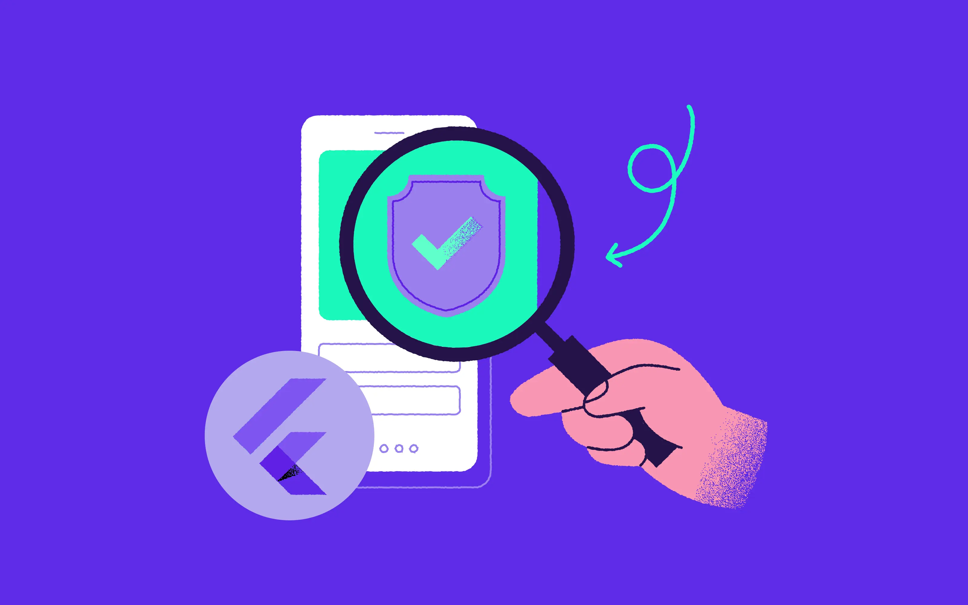 mobile with flutter logo and magnifying glass